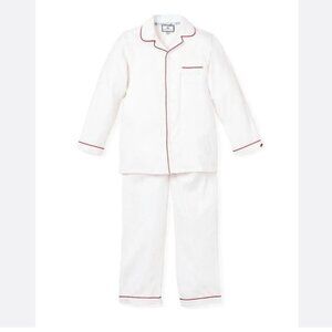 Kid's Twill Pajama Set in White with Red Piping